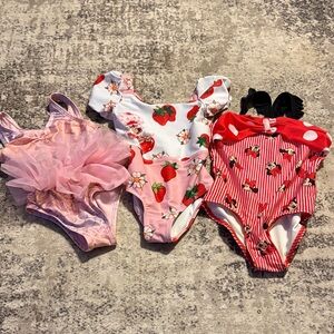 Strawberry Shortcake Minnie Mouse Mermaid Girls Bundle One Piece Swimsuits  3T